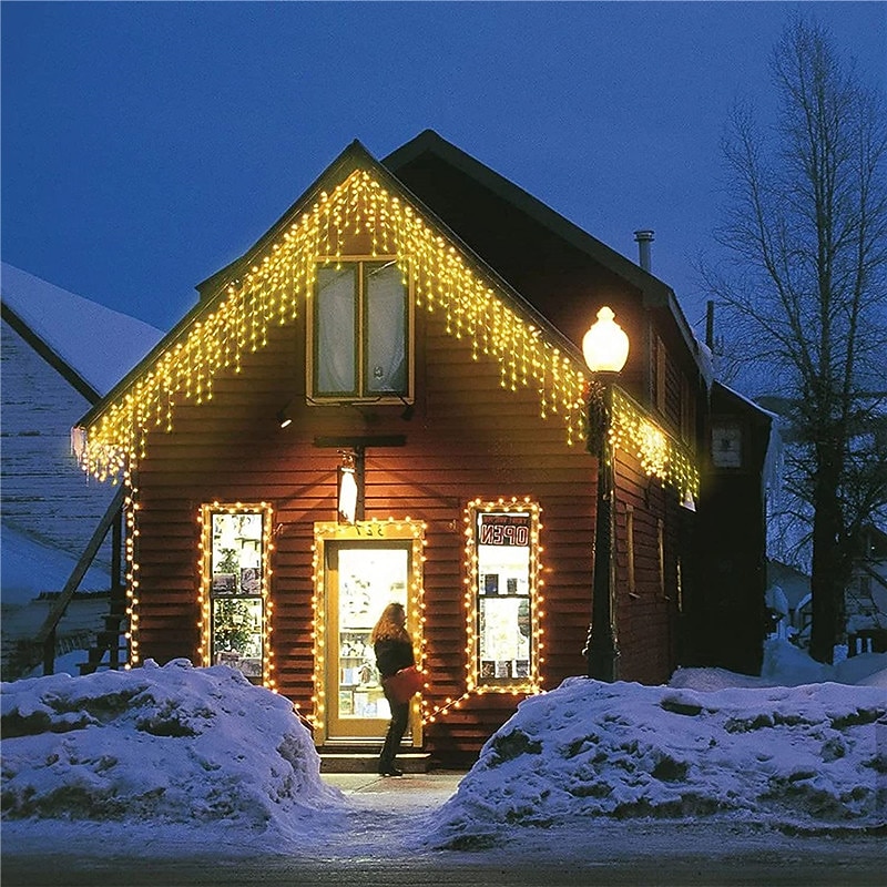 LED Icicle Lights 3/5M 256LED Fairy String Light Outdoor Solar Power Curtain Lights for Window Christmas Party Garden Yard Holiday Decor Lighting With Remote Controller3