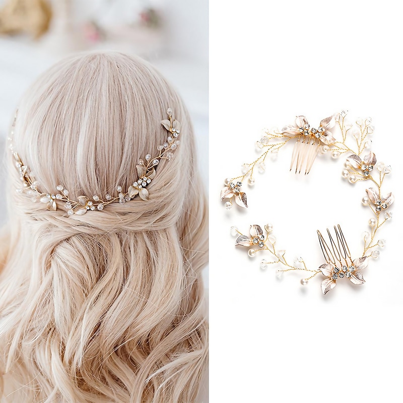 1pc Women's Girls' Headbands Flower Leaf Bride Wedding Hair Vine Silver Rhinestone Bridal Hairpieces Crystal Headpiece Hair Accessories for Women and Girls