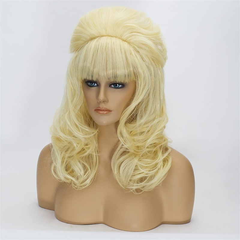 Beehive wigs Women's Blonde Wig 80s Beehive  Wigs Long Wavy Wig for Adults Halloween Wigs4