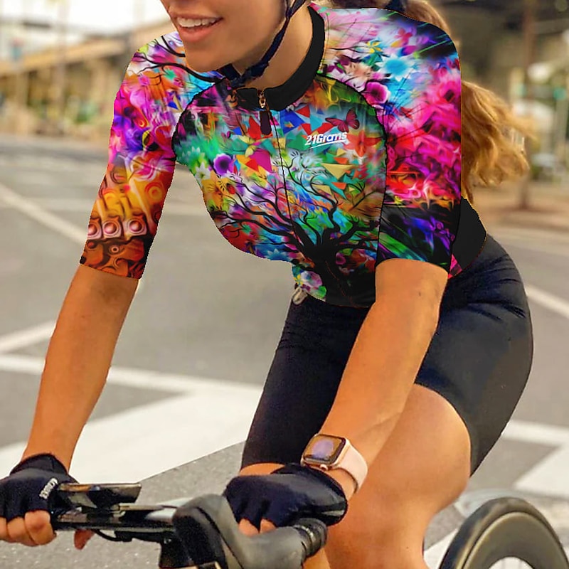 Women's Cycling Jersey Tree Short Sleeve Bike Jersey Top with 3 Rear Pockets Mountain Bike MTB Road Bike Cycling Quick Dry Reflective Strips Back Pocket Moisture Wicking Sports Yellow Red Blue