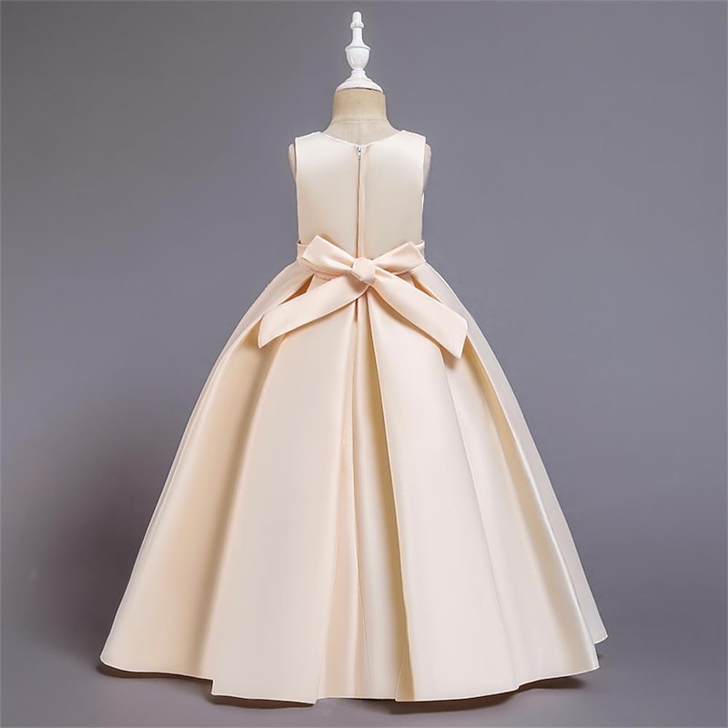 Flower Girl Dress Girls' Dress Evening Gown Party Dress Wedding Party Special Occasion Cute Princess Embroidered Bow Solid Colored Sleeveless Crew Neck White Champagne 4-13 Years2