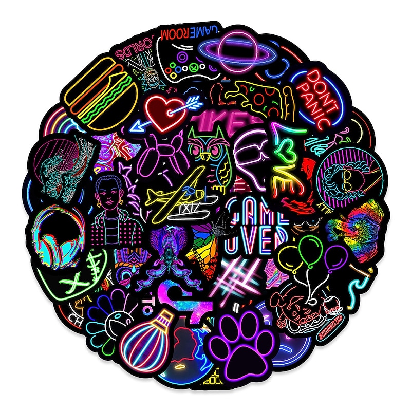 Neon Stickers for Adults 50Pcs Waterproof Vinyl Stickers Pack for Water Bottle Hydro Flask Laptop Skateboard Luggage Phone2