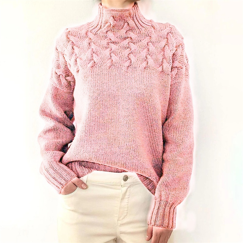 Women's Pullover Sweater Jumper Stylish Casual Soft Pure Color Maillard Cable Turtleneck Braided Long Sleeve Knit Outdoor Daily Going out Black Pink Fall Winter2