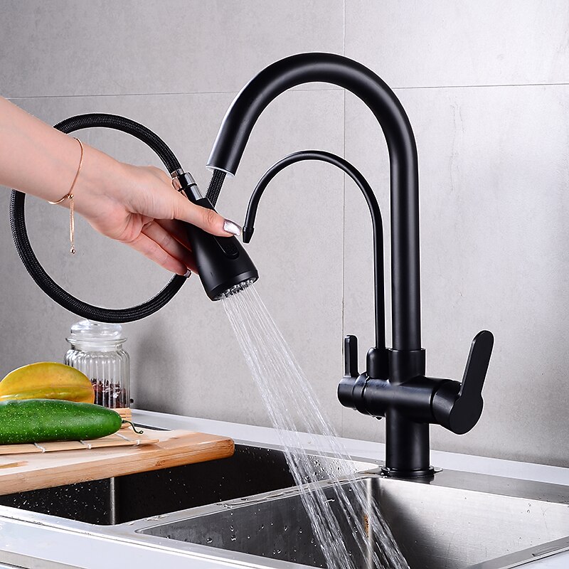 Kitchen faucet - Two Handles One Hole Electroplated / Painted Finishes Pull-out / Pull-down / Tall / High Arc / Purified water Centerset Modern Contemporary Kitchen Taps3