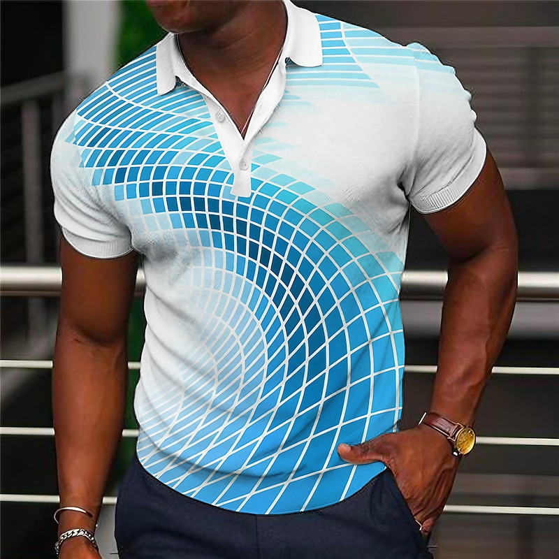 Men's Geometric Polo Shirts Golf Shirt Short Sleeve Polo Shirts Collared Shirts Casual Vacation Wear Formal Wear Festival Wear Buttons 3D Print Yellow Blue Green