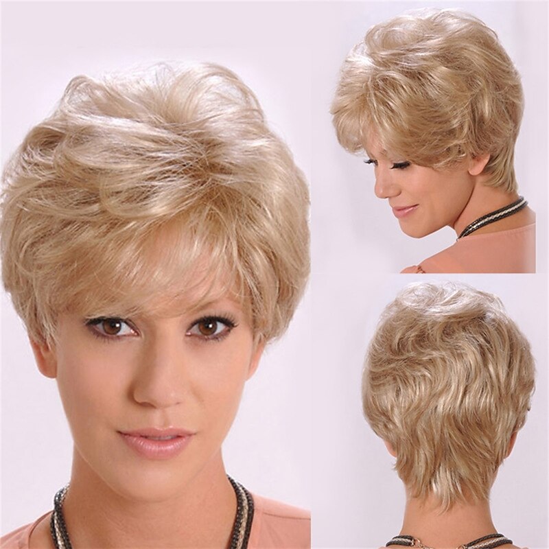 Synthetic Wig Curly With Bangs Machine Made Wig Short Light golden Synthetic Hair Women's Soft Classic Easy to Carry Blonde / Daily Wear / Party / Evening