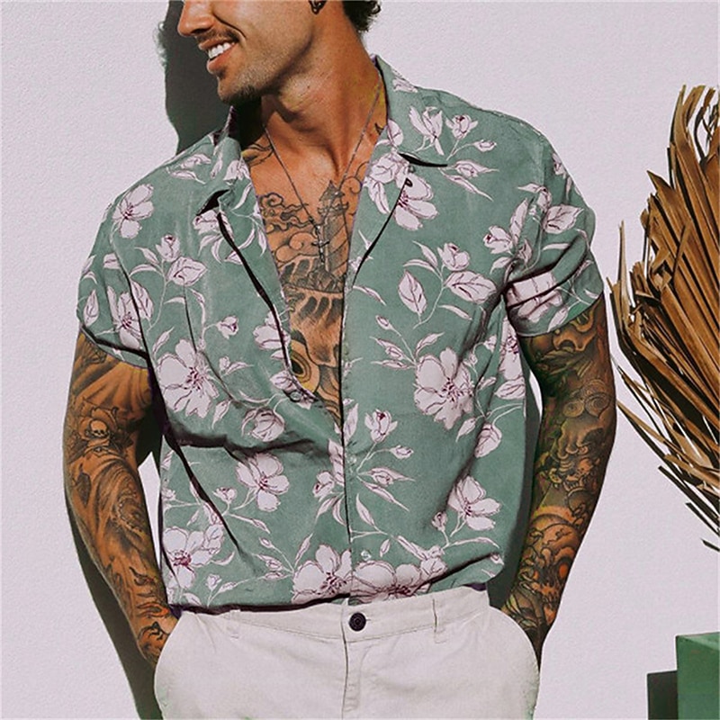 Men's Floral Tropical Flowers Shirt Summer Hawaiian Shirt Camp Collar Shirt Short Sleeve Shirt Turndown Fashion Designer Casual Outdoor Street Casual Yellow Light Green Blue Print S M L4
