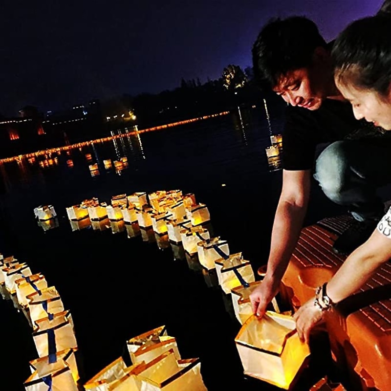 10PCS Square Paper Lantern With Floating Water Lanterns For Wedding Birthday Party No Candle 15X15CM/6“X6“4