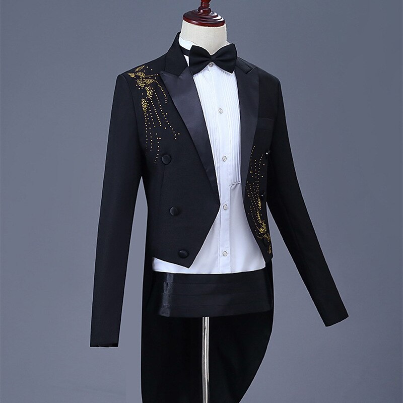 Retro Vintage Roaring 20s 1920s Tuxedo Peak Lapel The Great Gatsby Gangster Two Piece Fancy Dress Men's Masquerade Party / Evening Bachelorette Party Adults Coat Pants4