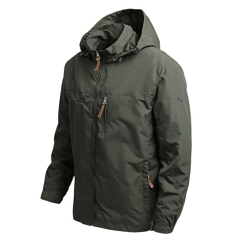 Men's Hiking Jacket Hiking Windbreaker Spring Outdoor Thermal Warm Waterproof Windproof Lightweight Outerwear Trench Coat Top Full Length Visible Zipper Hunting Fishing Climbing Black Army Green