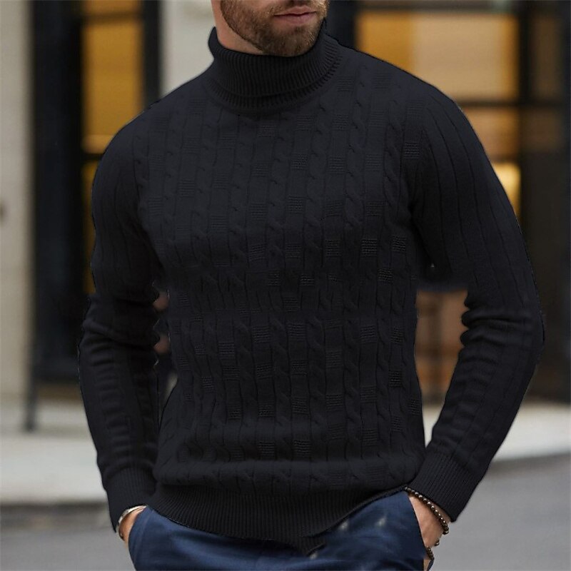 Men's Turtleneck Sweater Sweater Pullover Sweater Jumper Mens Turtle Neck Jumper Cable Knit Clothing Apparel Winter Black Brown M L XL