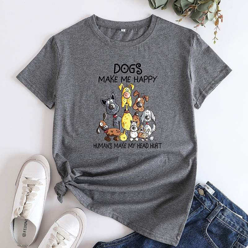 Women's T shirt Tee 100% Cotton Dog Short Sleeve Daily Basic U Neck Regular4