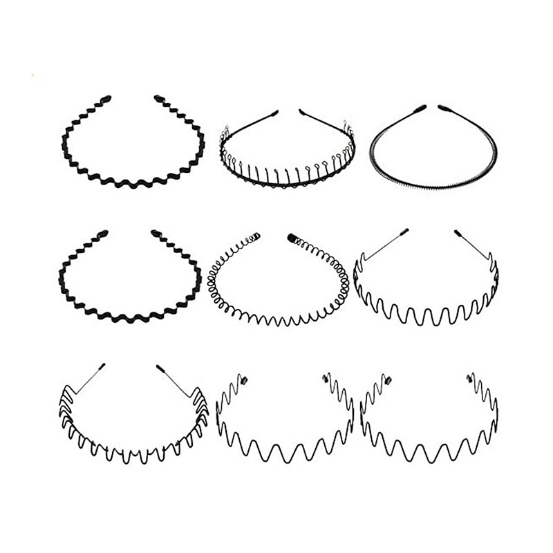 6PCS Metal Hair Bands Spring Wavy Hair Hoop Unisex Black Wavy Headband Slicked Back Headband Non Slip Sports Hairband for Women Men2