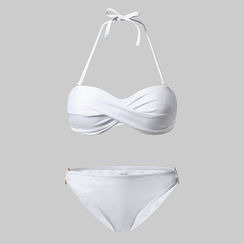 Women's Swimwear Bikini 2 Piece Cheeky Swimsuit Ruched 2 Piece Open Back Sexy Beach Wear Sexy Plain Pure Color Strapless Sleeveless Bathing Suits2