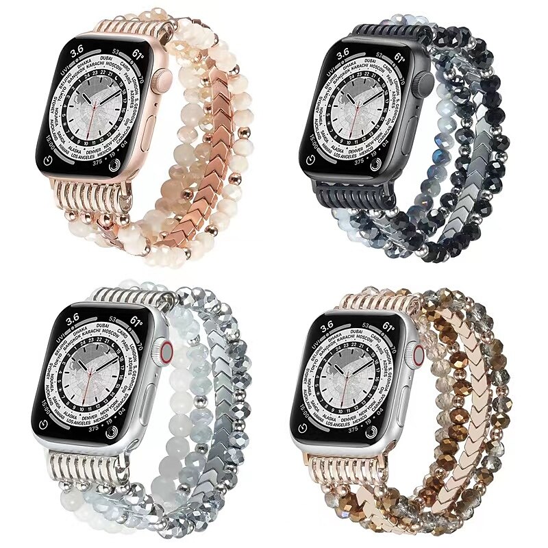 Jewelry Bracelet Compatible with Apple Watch band 38mm 40mm 41mm 42mm 44mm 45mm 49mm Elastic Beaded Stretchy Beads Strap Replacement Wristband for iwatch Ultra 2 Series 9 8 7 SE 6 5 4 3 2 1