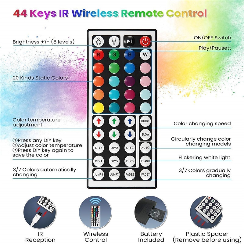 44 Keys  DC12V Connectors IR Remote RGB Controller lamp Dimmer For 3528 2835 5050 LED Strip light2
