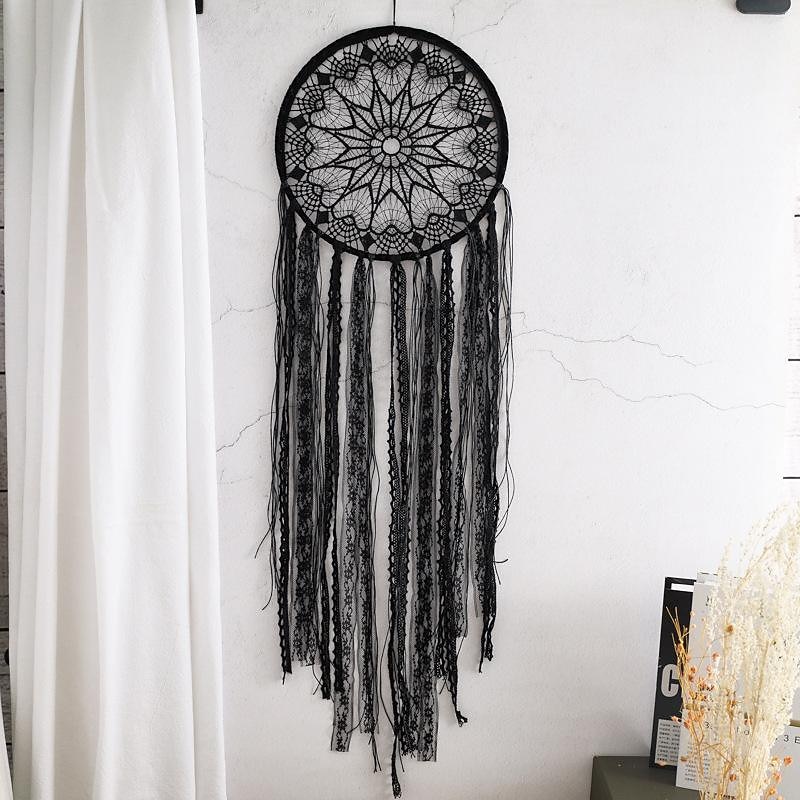 Devil Eye Dream Catcher Black Handmade Gift Feather Hook Flower Wind Chime Ornament Wall Hanging Decor Art Boho Style 26*58*84cm2