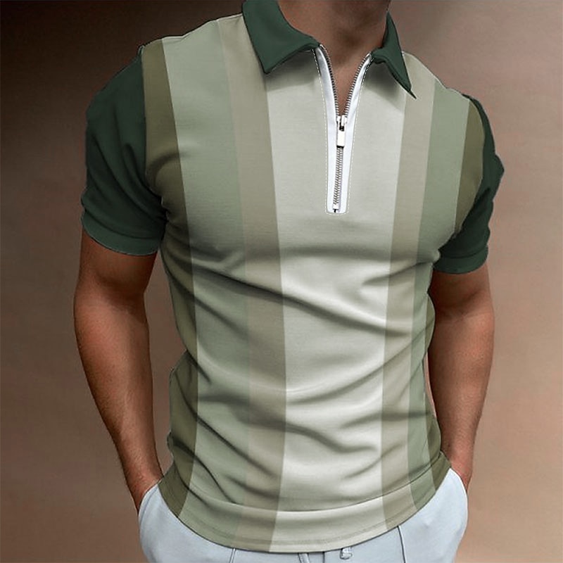 Men's Geometric Zip Polo Shirts Golf Shirt Short Sleeve Polo Shirts Collared Shirts Business Casual Vacation Wear Formal Wear Festival Wear 3D Print Quarter Zip Polo Yellow Purple Brown