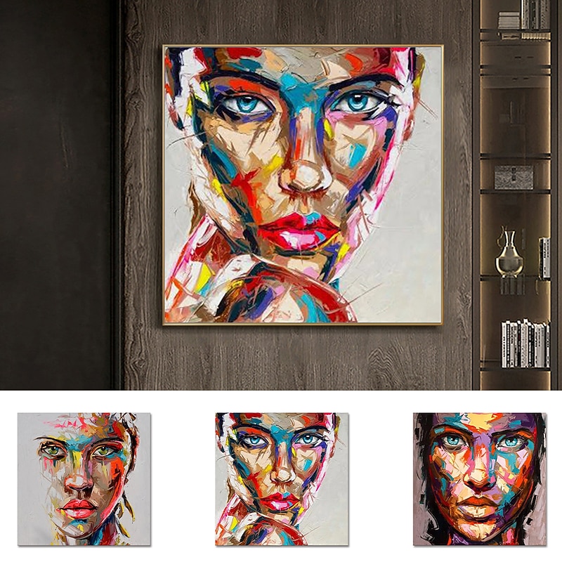 Mintura Handmade Face Oil Paintings On Canvas Wall Art Decoration Modern Abstract Figure Picture For Home Decor Rolled Frameless Unstretched Painting
