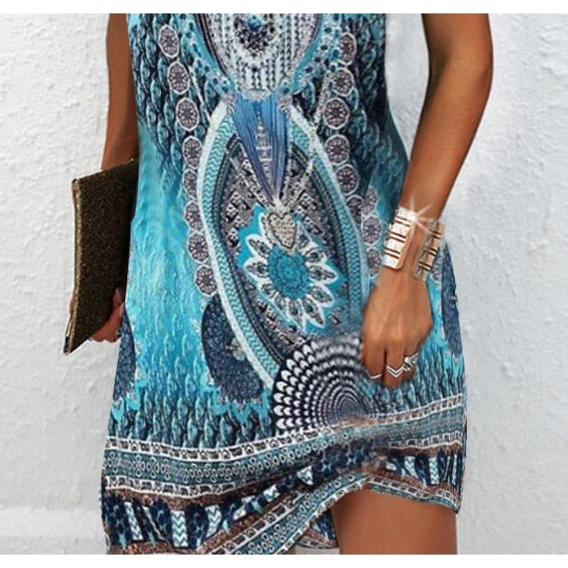 Women's Mini Dress Casual Dress Ethnic Dress Boho Dress Halter Neck Dress Fashion Classic Casual Vacation Daily Holiday Regular Fit Geometric Print Sleeveless Crew Neck Halter Neck Black Blue Green4