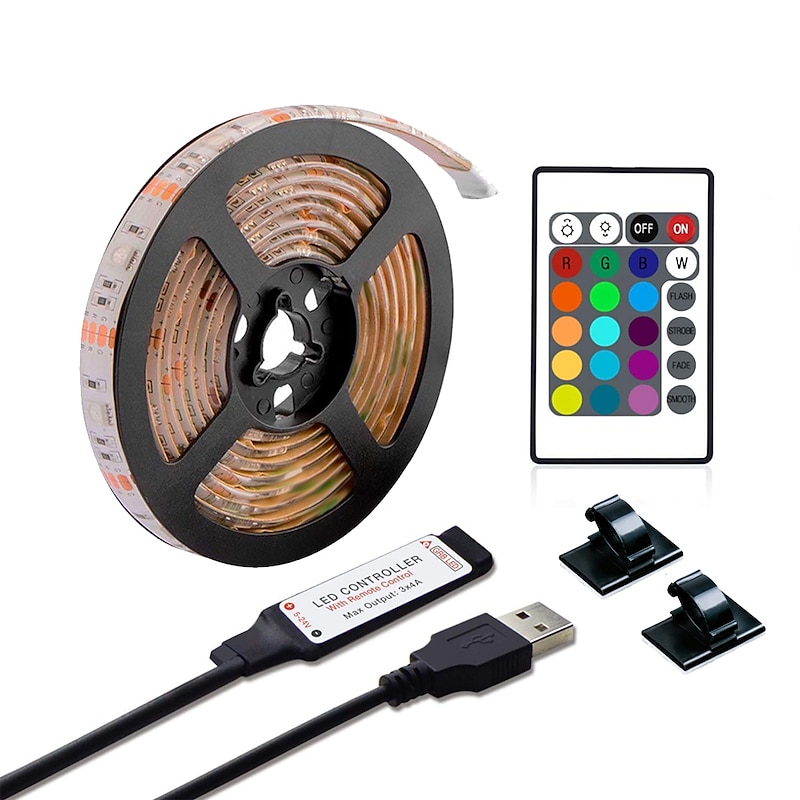 LED RGB Strip Light Color Light Bar 1-4 Meter 14-95 inch TV Backlight Tit Including 24 Key IR Controller PC Display Bedroom Game room Home Theater Atmosphere Light2