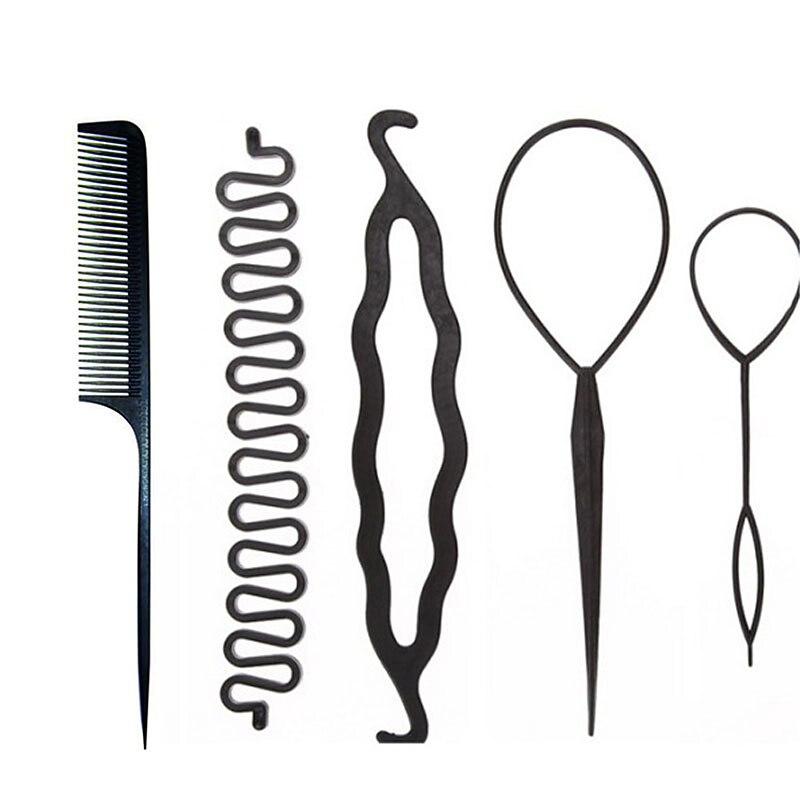 Coiled Hair 4 Pieces Hairpin Fishtail Braid Pointed Tail Comb Double Hook Ball Head Set Hairdressing Tools
