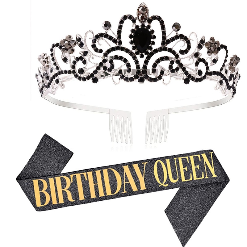 Birthday Crown & Birthday Girl Sash Set, Rhinestone Tiaras and Crowns for Women Girls Gold Tiara Birthday Gold Sash Princess Tiaras Queen Crowns for Birthday Party Photoshoot2