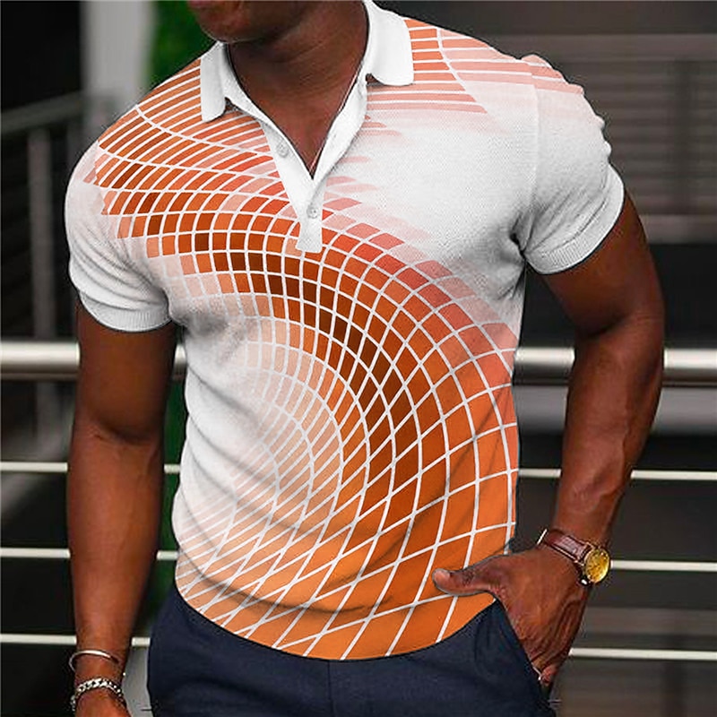 Men's Geometric Polo Shirts Golf Shirt Short Sleeve Polo Shirts Collared Shirts Casual Vacation Wear Formal Wear Festival Wear Buttons 3D Print Yellow Blue Green4