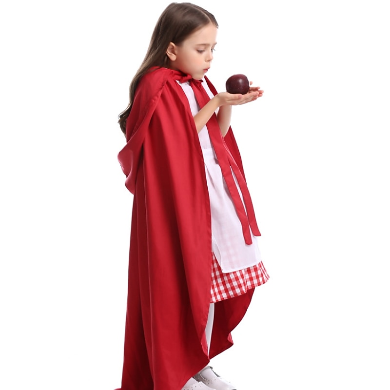 2 Pieces Little Red Riding Hood Dress Cloak Costume Kids Girls' Halloween Book Week Party Performance Dress Up Outfits3