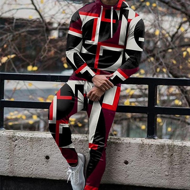 Men's Tracksuit Hoodies Set Black White Red Khaki Hooded Graphic Letter 2 Piece Print Sports & Outdoor Casual Sports 3D Print Polyester Streetwear Sportswear Basic Spring Fall Clothing Apparel Hoodies