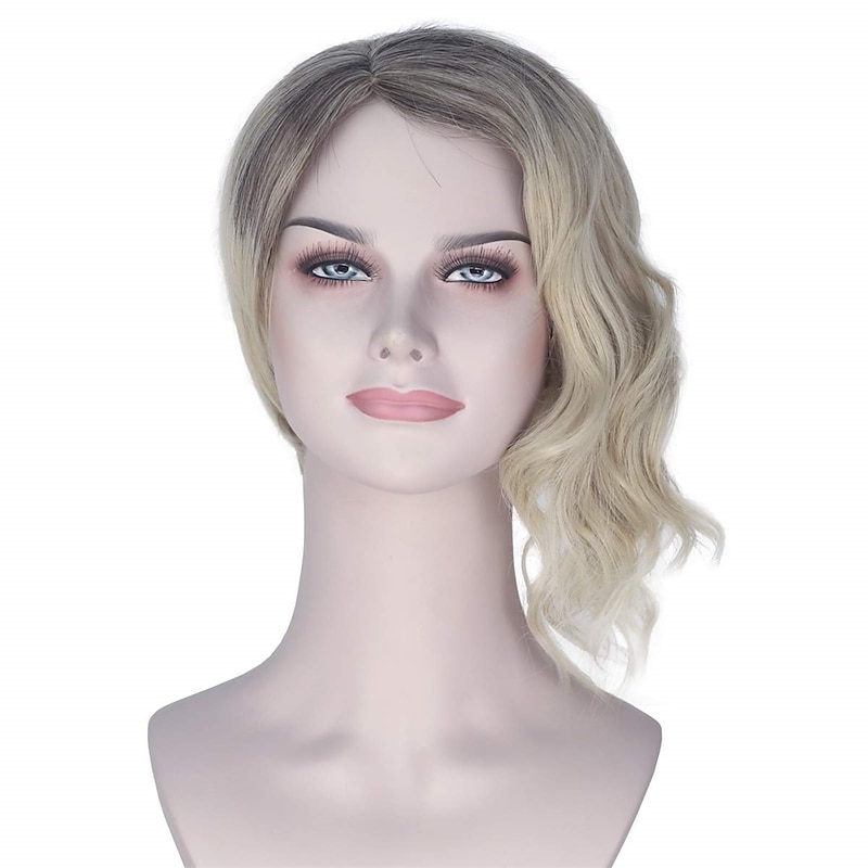 The Movie Spider-Man Into the Spider-Verse of Gwen Stacy Cosplay Wigs for Women Short Brown Ombre Blonde Half Curly Half Straight Synthetic  Wig for Girls  Use Halloween Wigs2