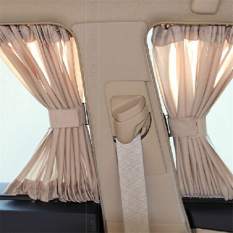 2pcs 50L Stretchable Plastic Rail Car Side Window Sunshade Curtain Auto Window Sun Visor With Elastic Cord - Black/Beige/Gray
