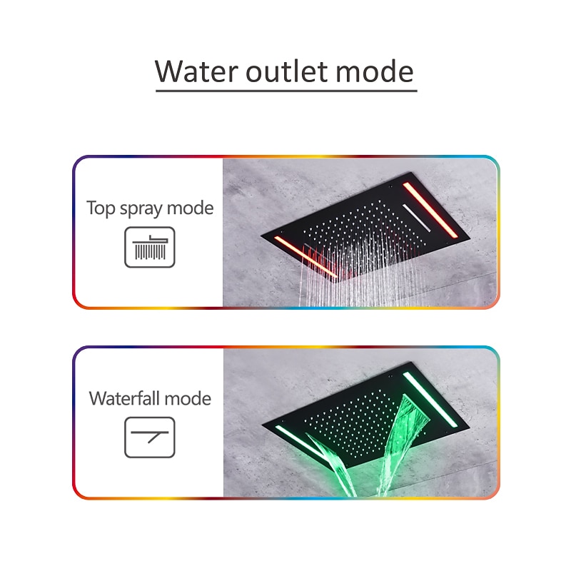 Shower Faucet,Rainfall Shower System Thermostatic Mixer valve Body Jet Massage Set - Rainfall Shower Multi Spray Shower Waterfall Contemporary Painted Finishes Mount Inside Brass Valve4