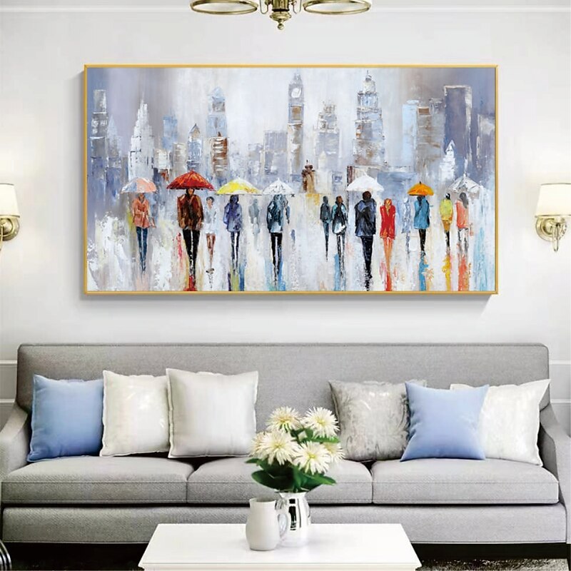 Handmade Hand Painted Oil Painting Wall Art Rainy Lovers Home Decoration Decor Rolled Canvas No Frame Unstretched 8