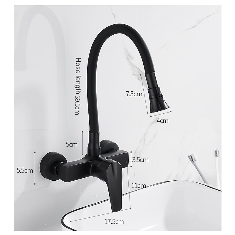 Kitchen Faucet,Brass Wall Mounted Single Handle Two Holes Bendable Rotatable Kitchen Taps3