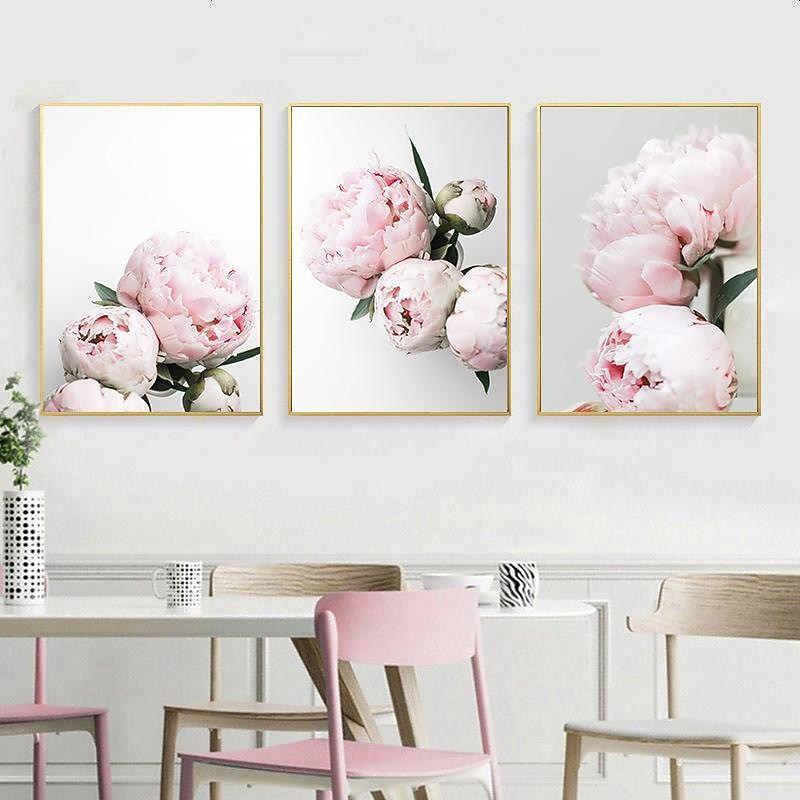 3 Panels Peony/ Pink Flower Wall Art Wall Hanging Gift Home Decoration Rolled Canvas No Frame Unframed Unstretched