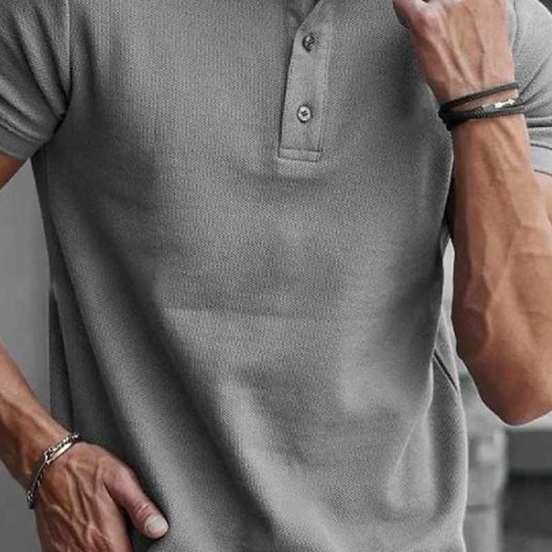 Men's Polo Shirt Golf Shirt Street Casual Polo Collar Classic Short Sleeve Fashion Casual Solid Color Button Front Button-Down Spring & Summer Regular Fit Gray Polo Shirt2