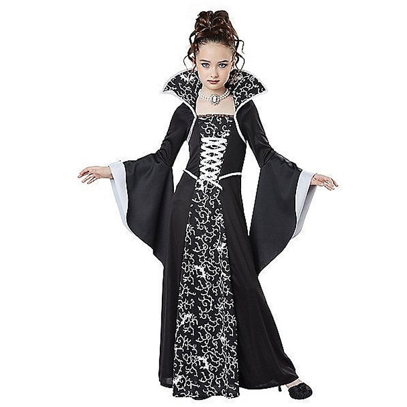 Kids Girls' Dress Graphic Witch costume kids Long Sleeve Party Halloween Print Basic Costume Cotton Asymmetrical A Line Dress Summer Spring Fall 4-12 Years White Wine2