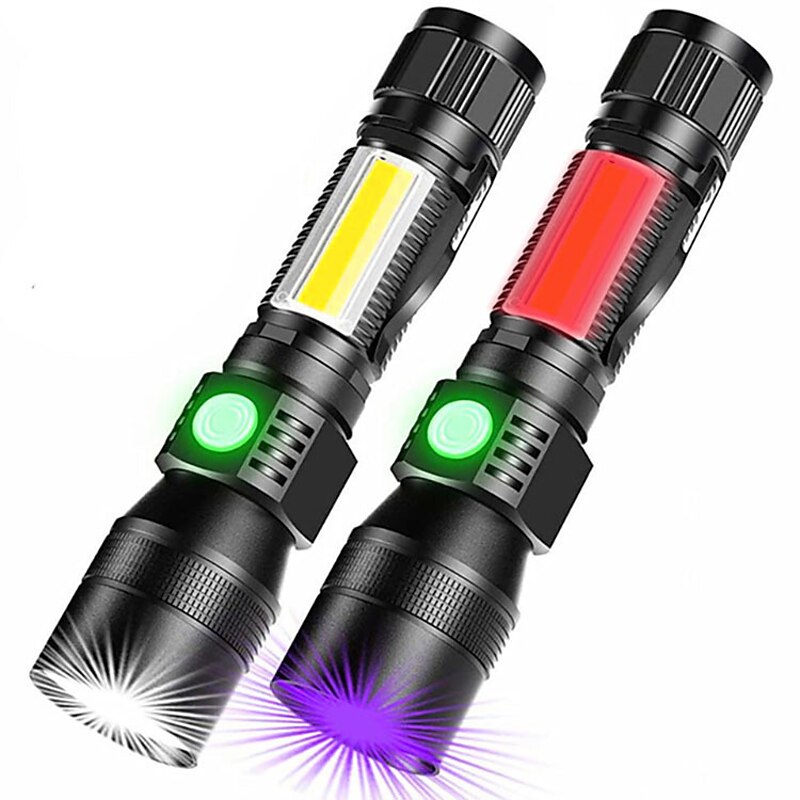LED Light Black Light Flashlights / Torch UV Flashlight Waterproof 1200 lm LED LED 2 Emitters 7 Mode with Batteries and USB Cable Waterproof New Design Lightweight Easy Carrying Camping / Hiking3