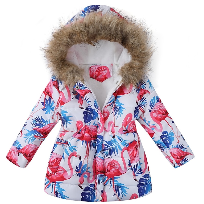 Kids Girls' Coat Long Sleeve White Blue Purple Floral Cartoon Zipper Fall Winter Active Daily 3-12 Years2