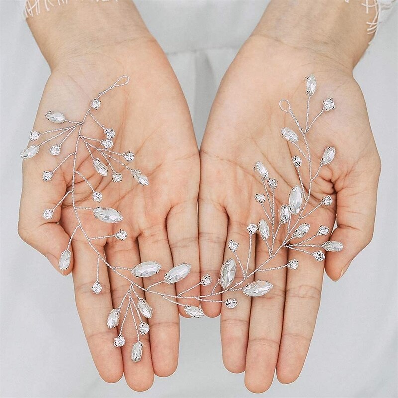 Bridal Wedding Turban Crystal Silver Leaf Bridal Hair Accessories Rhinestone Hairband Tiara for Brides and Bridesmaids2