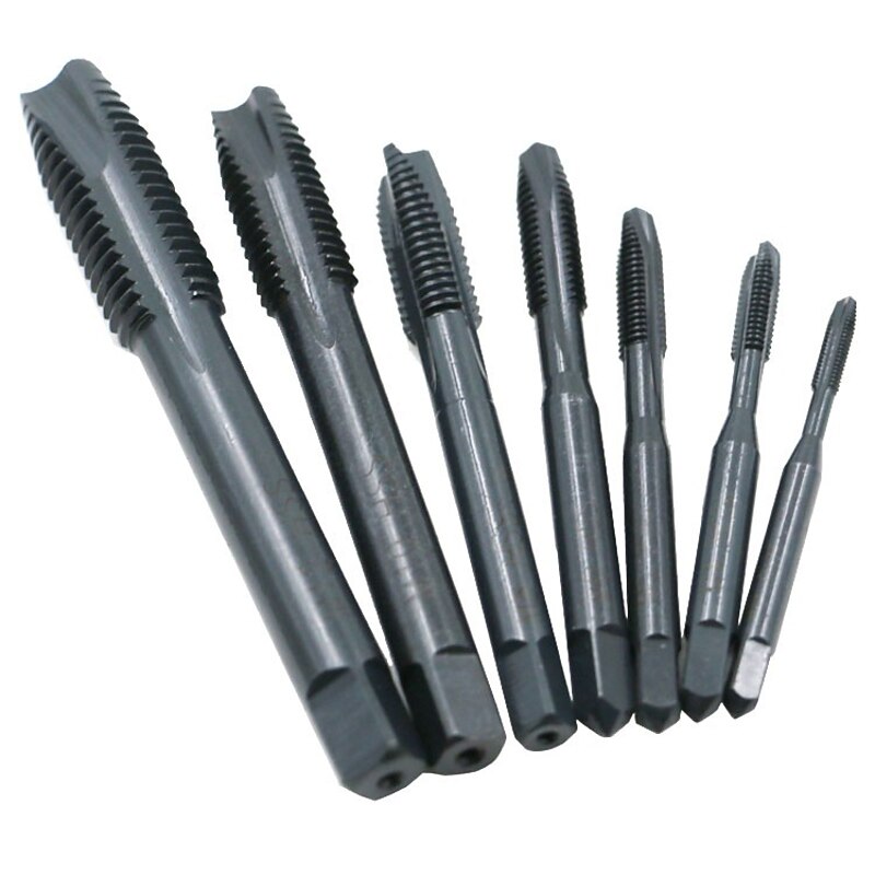 7pcs/set M3-M12 Tap High Speed Steel Black Nitriding Straight Groove Tap Drill For Metal Wood Through-hole Tapping Hand Tool