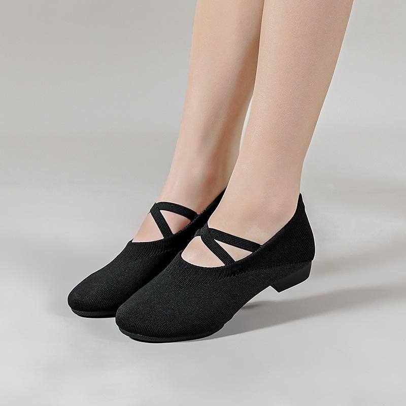 Women's Jazz Shoes Dance Shoes Performance Practice Outdoor Heel Thick Heel Black Camel2