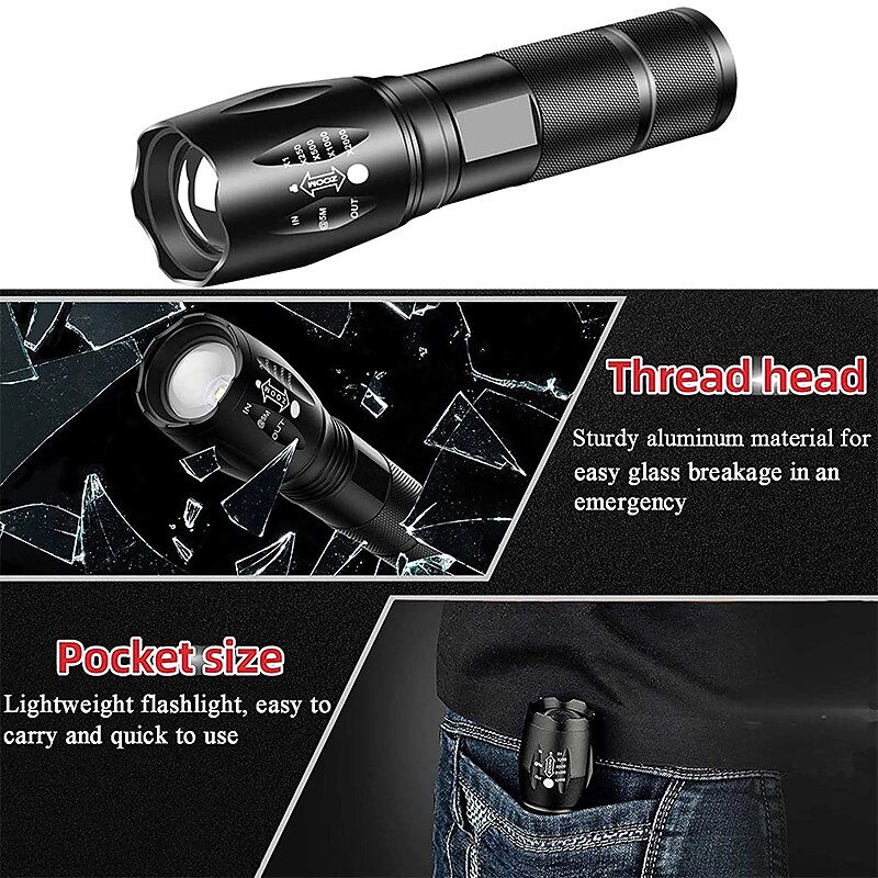 LED Tactical Flashlight T6 Super Bright Portable Torch Aluminum Alloy USB Rechargeable Outdoor Camping Tactical Flash Light3