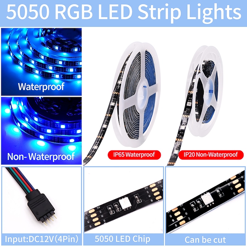 5m 16.4ft Smart TV LED Backlight Strip Light USB RGB APP Bluetooth Control Music Sync Color Changing SMD 5050 for PC Monitor Gaming Room 5V4