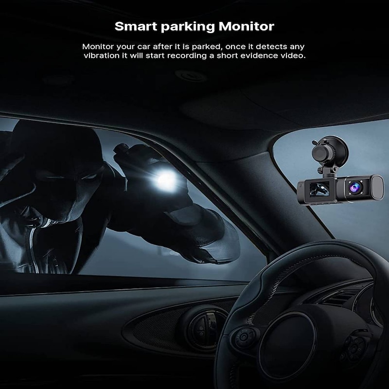 Dual Dash Cam with 64GB Micro SD Card, 1080P Front and Inside Dash Camera for Cars IR Night Vision Car Camera for Taxi Parking Monitor HDR Motion Detection Suction Cup4