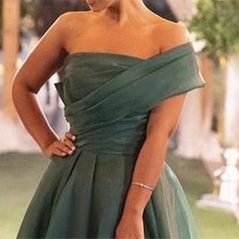 A-Line Evening Gown Dress Wedding Guest Prom Sweep / Brush Train Short Sleeve One Shoulder Organza with Ruched Slit3