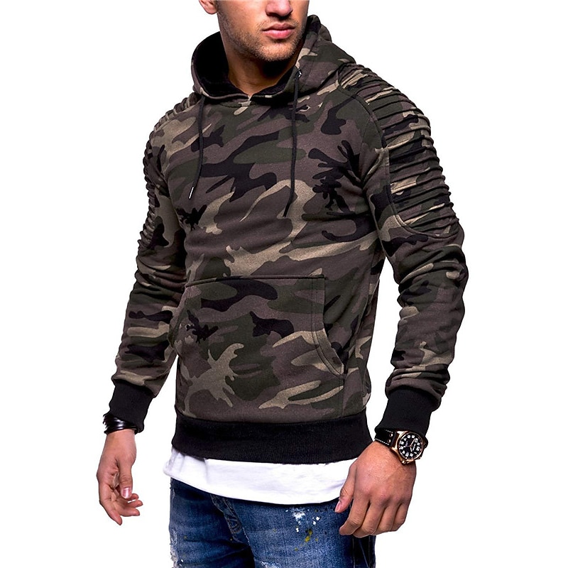 Men's Graphic Camo / Camouflage Hoodie Hoodies Sweatshirt Casual Big and Tall Long Sleeve Hooded Daily Sports Streetwear Black Army Green Print Summer Spring Designer3