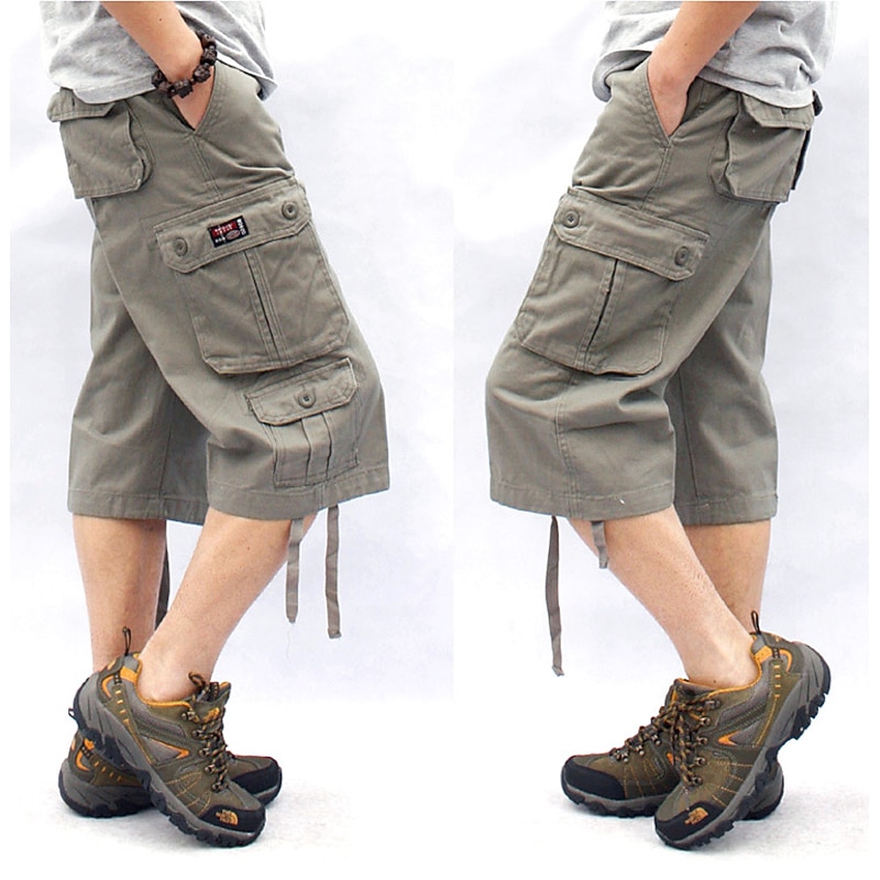 Men's Cargo Shorts Hiking Shorts Military Summer Outdoor Ripstop Quick Dry Multi Pockets Sweat wicking Capri Pants Bottoms Below Knee Amy Green Black Cotton Climbing Camping / Hiking / Caving2