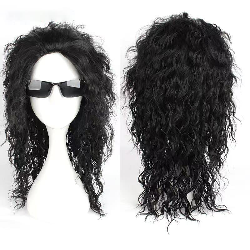 Super Star Imitation Cosplay Wigs for Men in the Heat Resistant Long Natural Black Curly Synthetic Ponytail Wigs Character Wig for The Imitator to Cherish and in Memory Halloween Wigs4